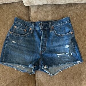 Levi's Blue Distressed Jean Shorts